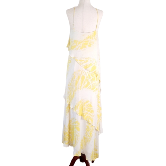 Halston Heritage Pure Silk Tiered Halter Maxi Dress in Yellow Ivory S - Picture 10 of 13